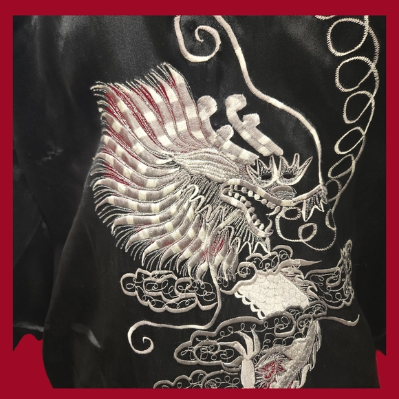 Vintage Embroidered Thai Dragon Kimono Robe Satin Full Length Unisex - Picture 8 of 12